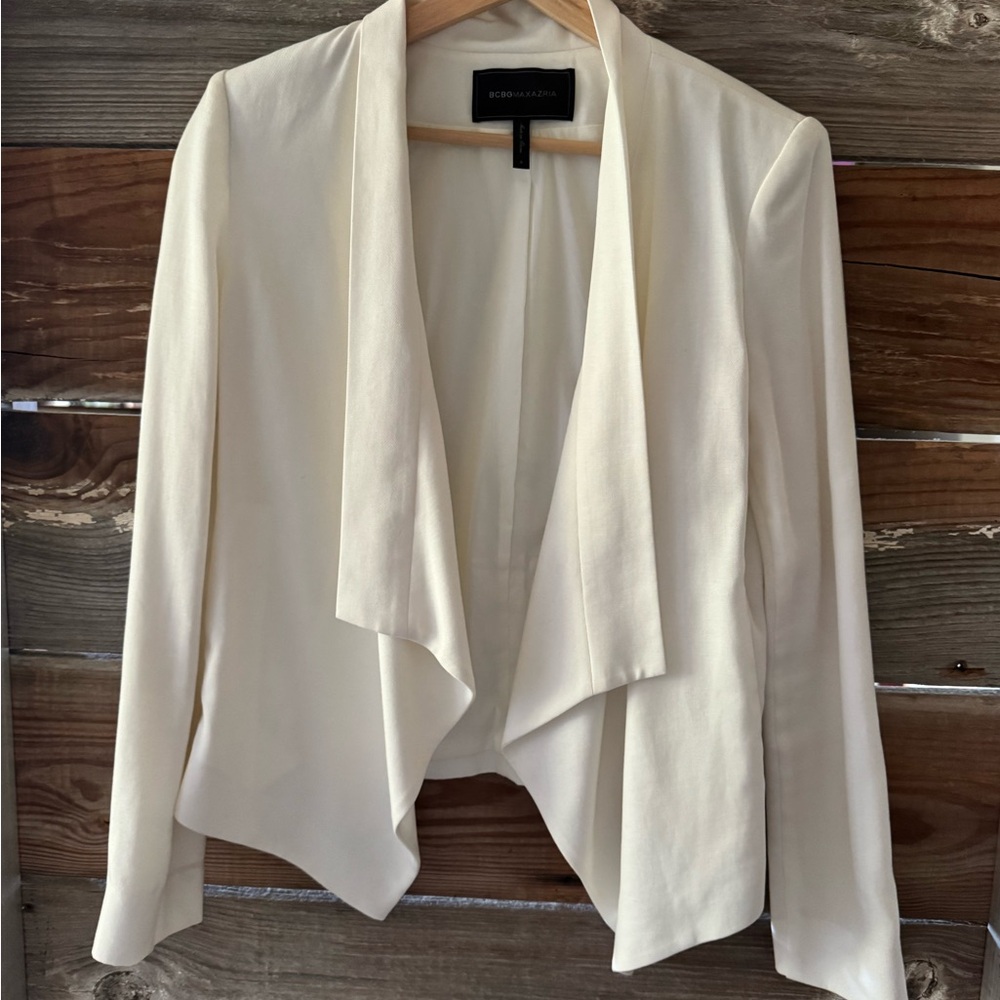 Cream Draped Open Front Blazer